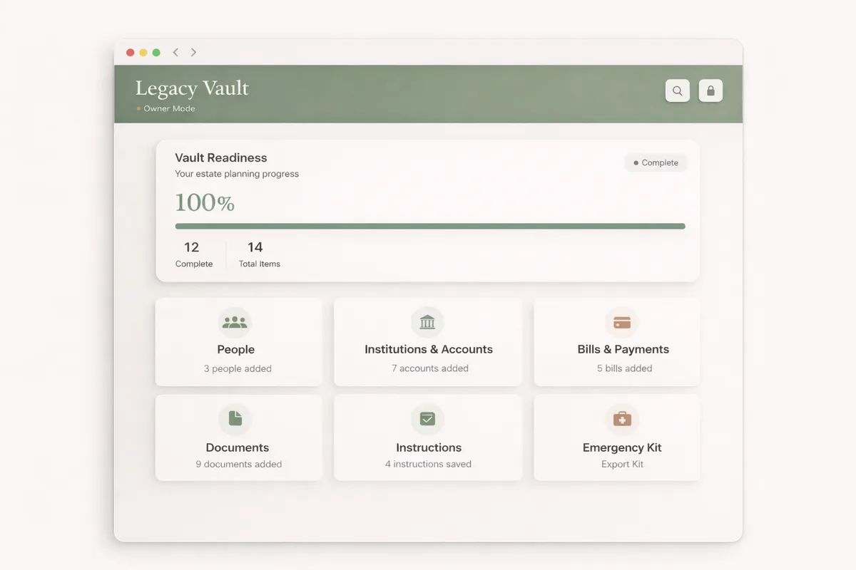 Legacy Vault Owner Mode dashboard
